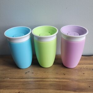 Munchkin Set of 3 Miracle 360 Sippy Cup 10 oz Light Blue Green Purple